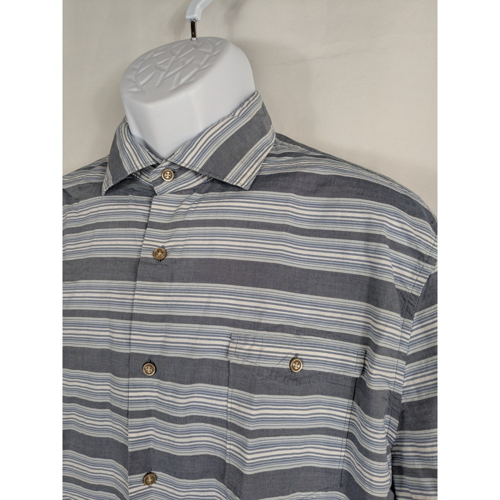 Johnnie-O Shirt Mens Large Blue White Gray Striped Long Sleeve 100% Cotton A006